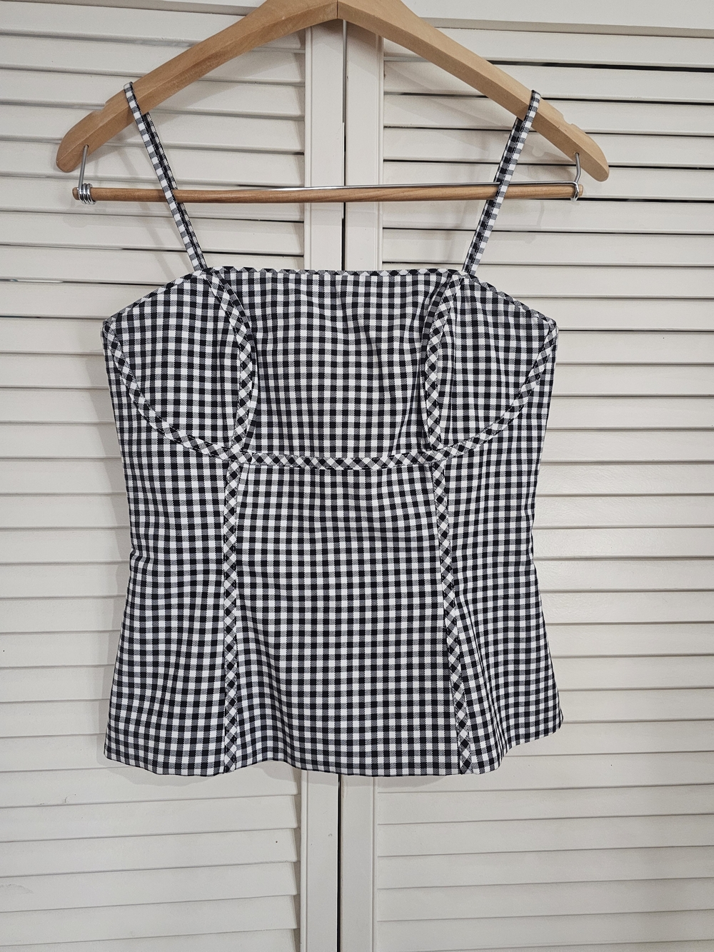 White House Black Market Black and White Gingham Spaghetti Strap Camisole